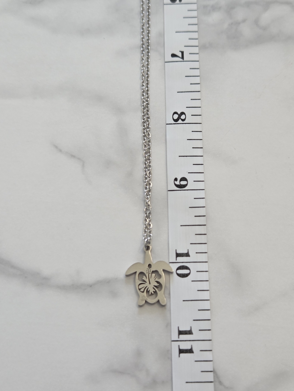 Unisex Silver Tropical Sea Turtle & Hibiscus Cut Out Pendant Necklace - Picture 12 of 12